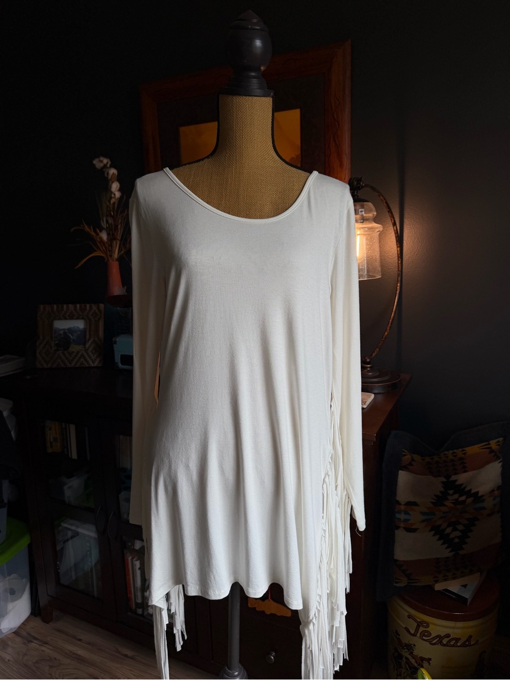 Tasha Polizzi Ivory Long Sleeve Fringe Top
